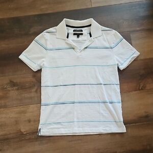 Banana Republic White and Blue Striped Polo Shirt